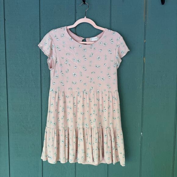 Altar'd State Dresses & Skirts - Altar'd State Soft Pink Floral Daisy Tiered Ruffle Mini Babydoll Dress 90s Sz S